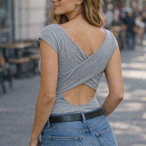 Gray Bodysuit with criss-cross back